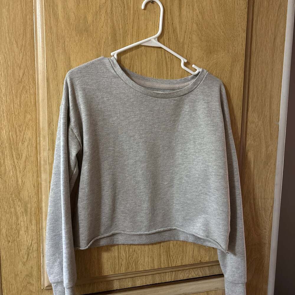 Girls Gray Comfy Versatile Cropped Sweatshirt